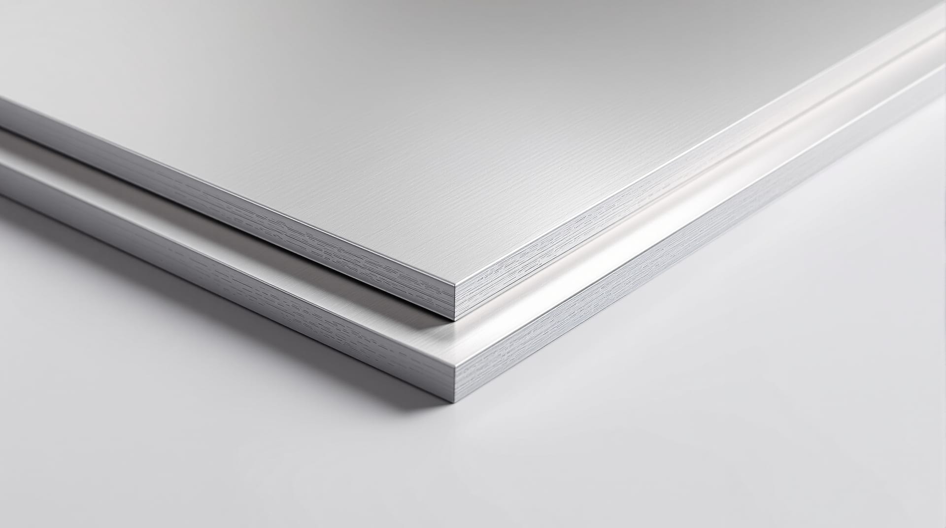 Fanned stack of aluminium sheets showing different thicknesses